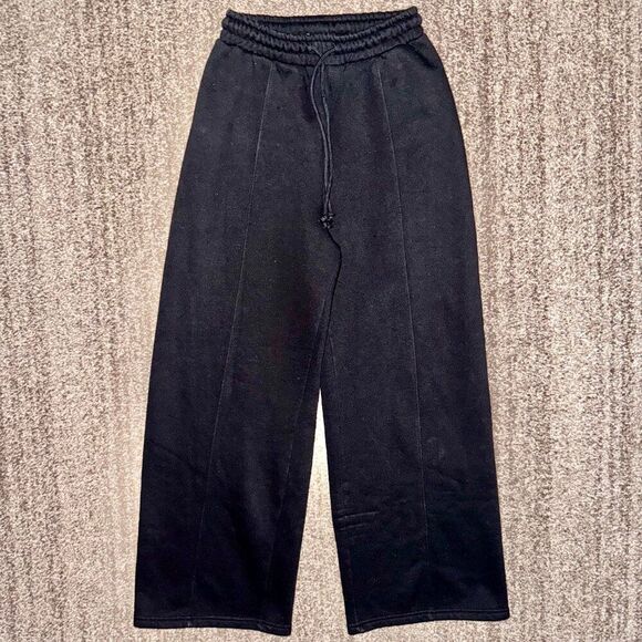 ZARA Fleece Knit Pleated Flared Jogger Sweatpants Black Size Small - Picture 4 of 8
